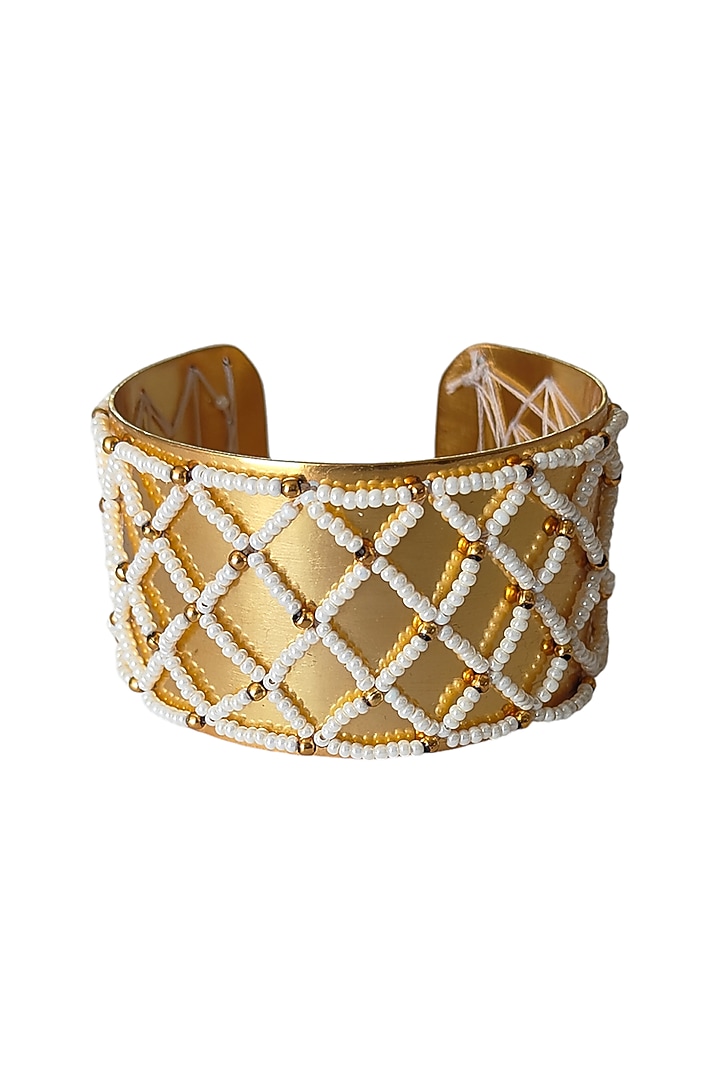 Antique Gold Finish Handcrafted Pearl Cuff by PARISHRI at Pernia's Pop Up Shop