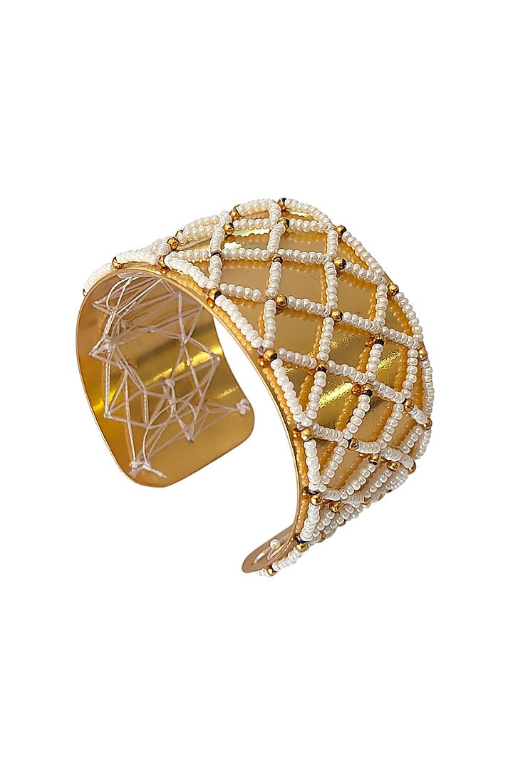 Antique Gold Finish Handcrafted Pearl Cuff by PARISHRI at Pernia's Pop Up Shop