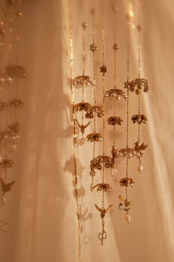 Antique Gold Plated Flying Bird & Pearl Kaleeras (Set Of 2 ) by PARISHRI at Pernia's Pop Up Shop