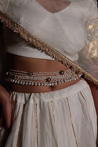 Antique Gold Finish Pearl & Beaded Waist Chain by PARISHRI