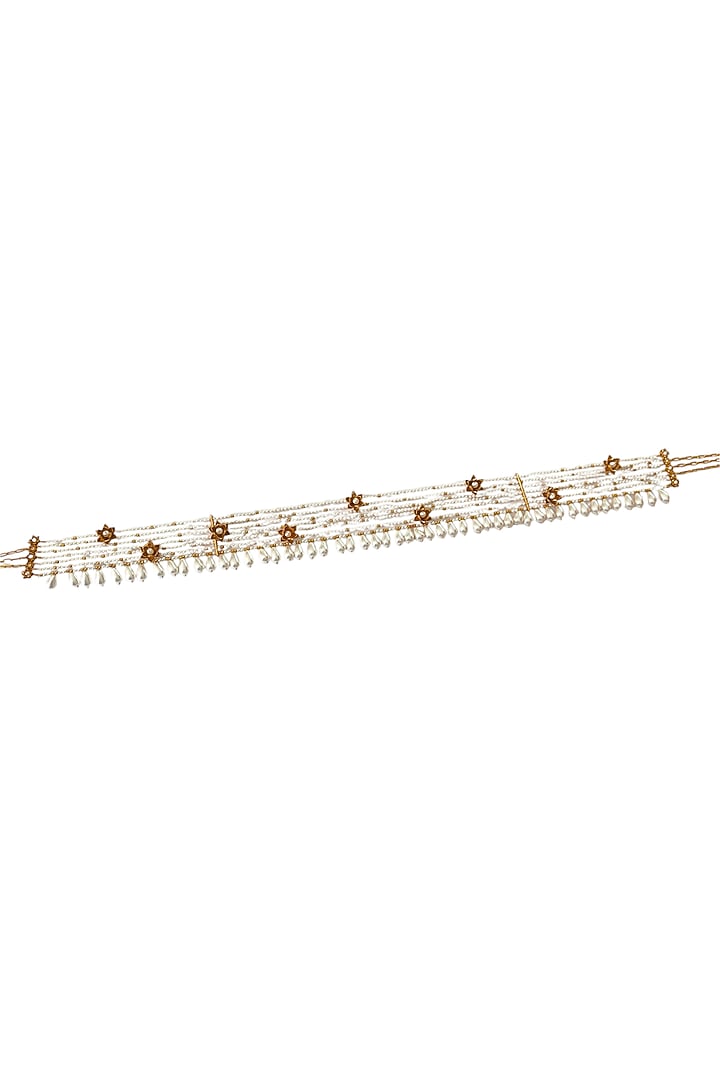 Antique Gold Finish Pearl & Beaded Waist Chain by PARISHRI at Pernia's Pop Up Shop