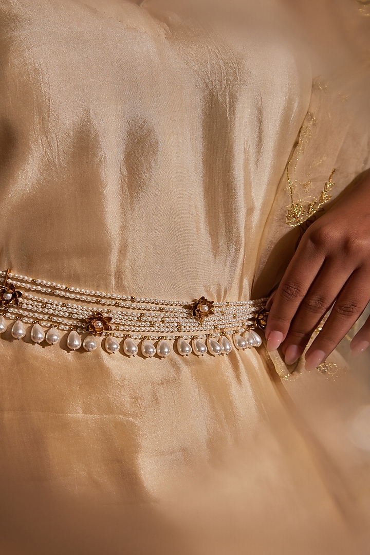 Antique Gold Finish Pearl & Beaded Waist Chain by PARISHRI at Pernia's Pop Up Shop