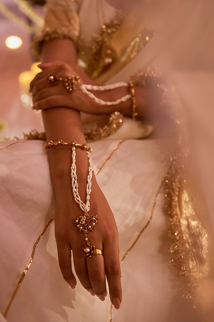 Antique Gold Finish Lotus Hathphool by PARISHRI at Pernia's Pop Up Shop