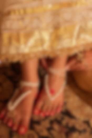 Antique Gold Finish Pearl Detachable Leg Harness & Anklets (Set Of 4) by PARISHRI at Pernia's Pop Up Shop