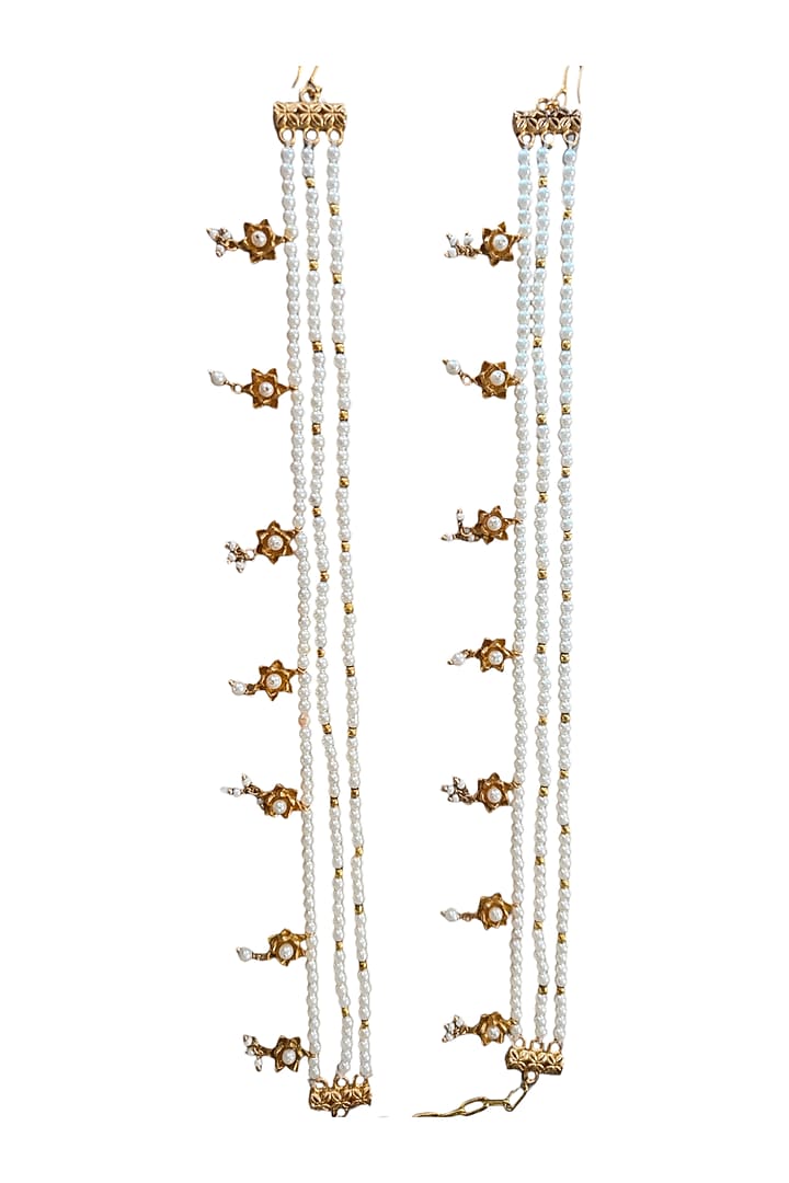Antique Gold Finish Pearl Detachable Leg Harness & Anklets (Set Of 4) by PARISHRI at Pernia's Pop Up Shop
