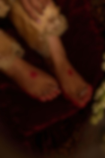 Antique Gold Finish Lotus Bud & Pearl Toe Rings (Set Of 6) by PARISHRI at Pernia's Pop Up Shop