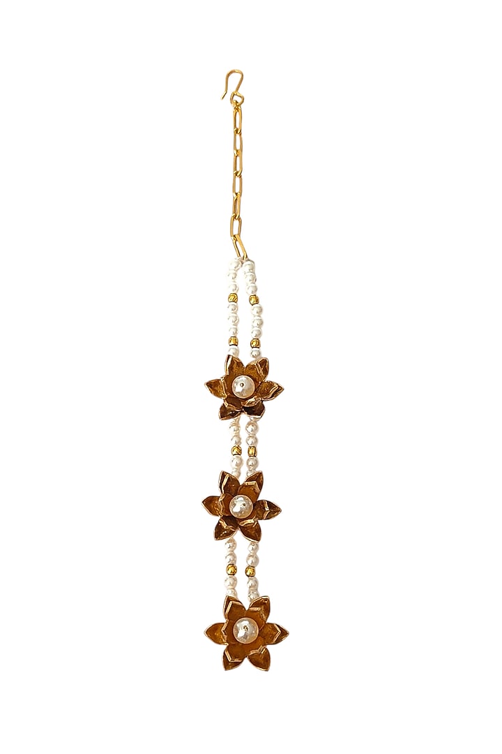 Antique Gold Finish Lotus Motif Maangtikka by PARISHRI at Pernia's Pop Up Shop