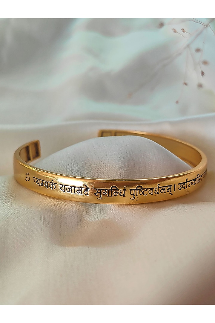 Gold Plated Maha Mrityunjaya Mantra Kada by PARISHRI at Pernia's Pop Up Shop