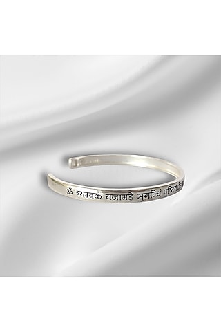 Silver Maha Mrityunjaya Mantra Kada In Sterling Silver by PARISHRI