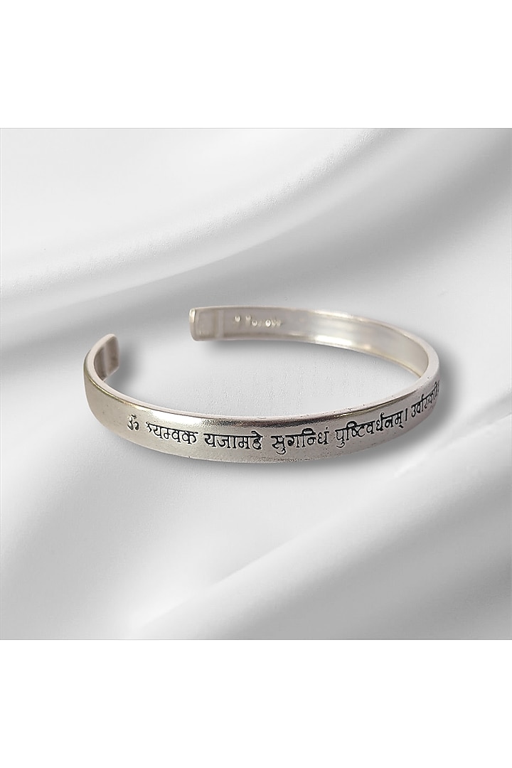 Silver Maha Mrityunjaya Mantra Kada In Sterling Silver by PARISHRI at Pernia's Pop Up Shop