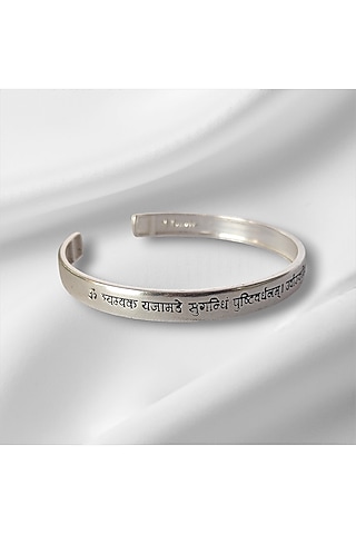 Silver Maha Mrityunjaya Mantra Kada In Sterling Silver by PARISHRI