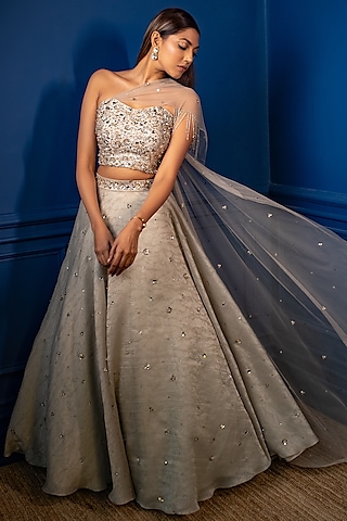 Champagne Hand Embellished Lehenga Set by Parul Gandhi