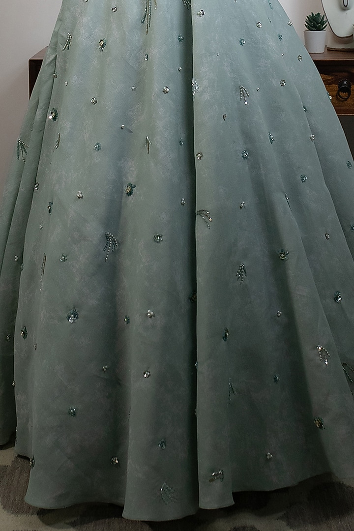 Mint Blue Hand Embroidered Engagement Gown by Parul Gandhi at Pernia's Pop Up Shop