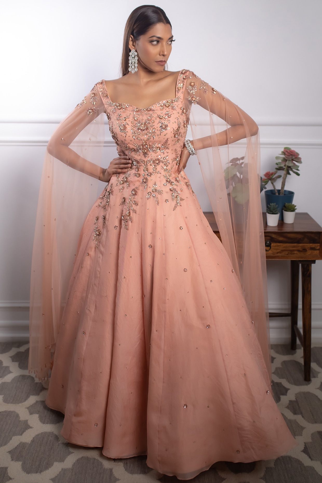 Peach color high-neck gown – Panache Haute Couture