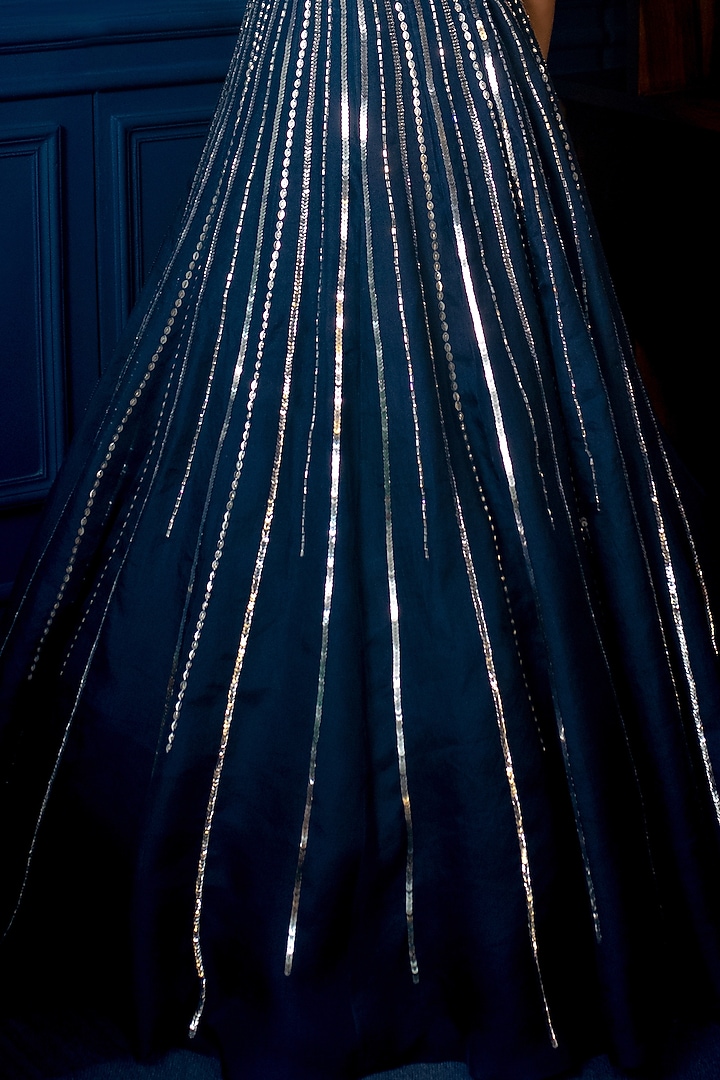 Midnight Blue Embellished Cocktail Engagement Gown by Parul Gandhi at Pernia's Pop Up Shop
