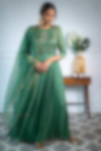 Fresh Green Hand Embroidered Anarkali Set by Parul Gandhi at Pernia's Pop Up Shop