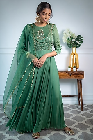 Fresh Green Hand Embroidered Anarkali Set by Parul Gandhi
