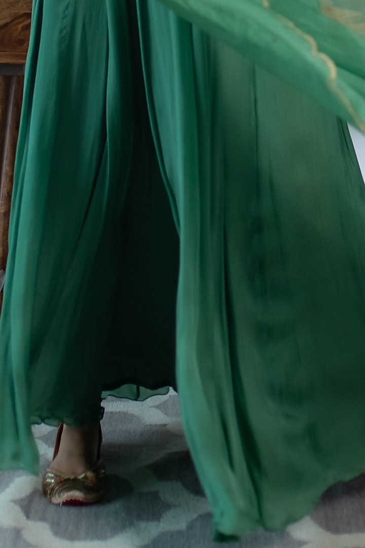 Fresh Green Hand Embroidered Wedding Anarkali Set by Parul Gandhi at Pernia's Pop Up Shop