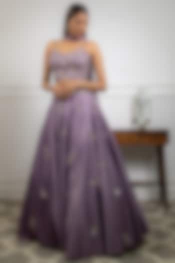 Lilac Hand Embroidered Lehenga Set by Parul Gandhi