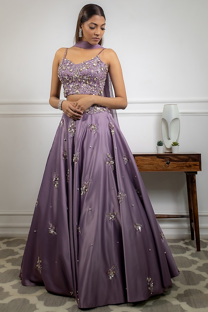 Lilac Hand Embroidered Lehenga Set by Parul Gandhi