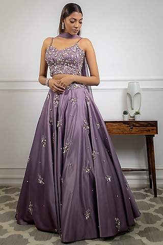 Lilac Hand Embroidered Lehenga Set by Parul Gandhi
