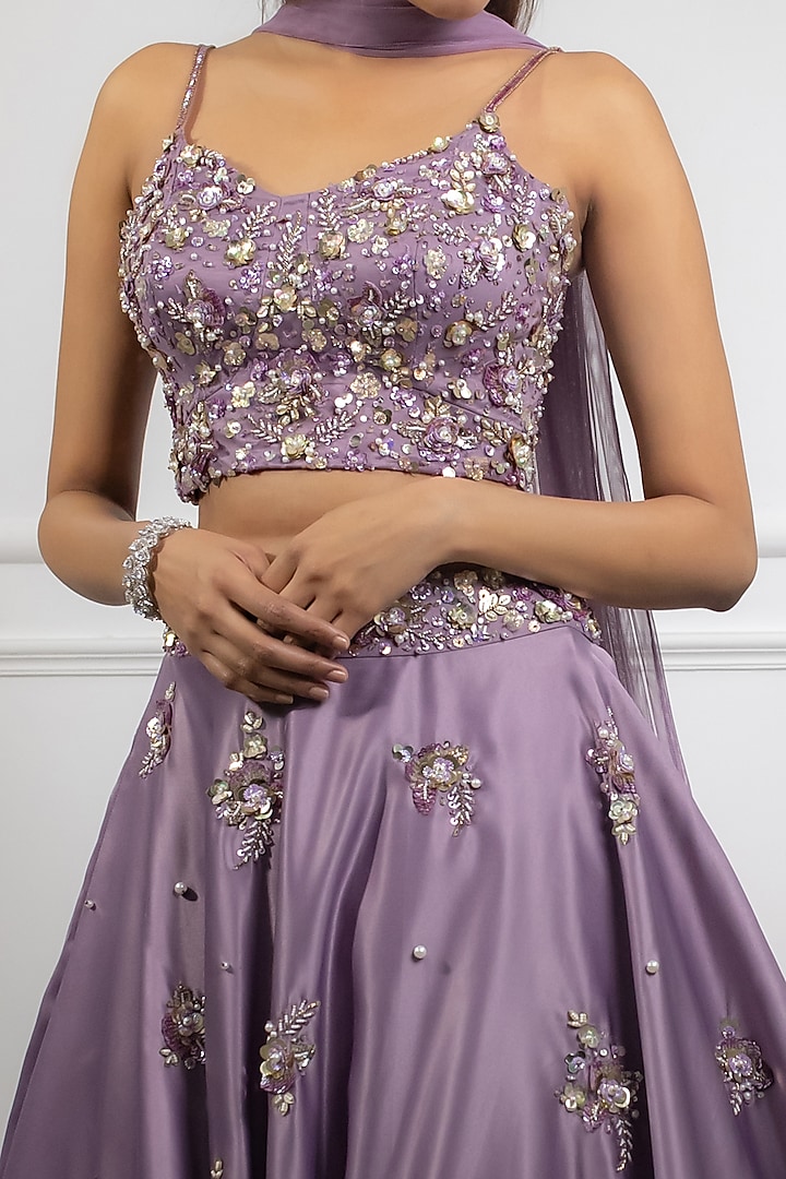Lilac Hand Embroidered Wedding Lehenga Set by Parul Gandhi at Pernia's Pop Up Shop