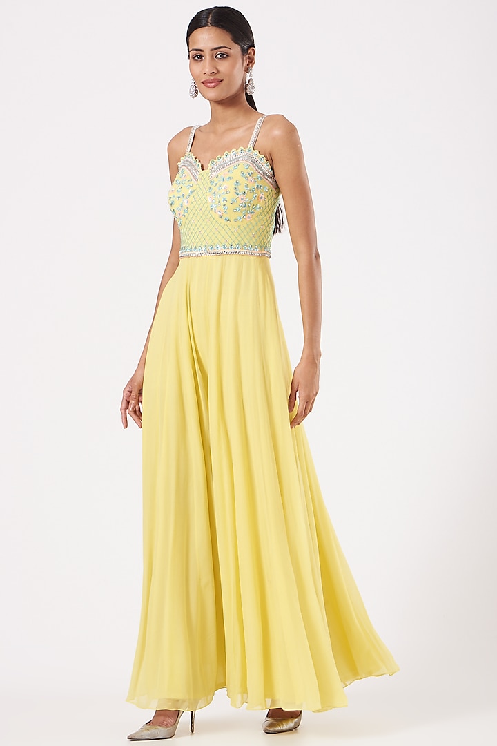 Lime Yellow Embellished Jumpsuit by PARUL GANDHI