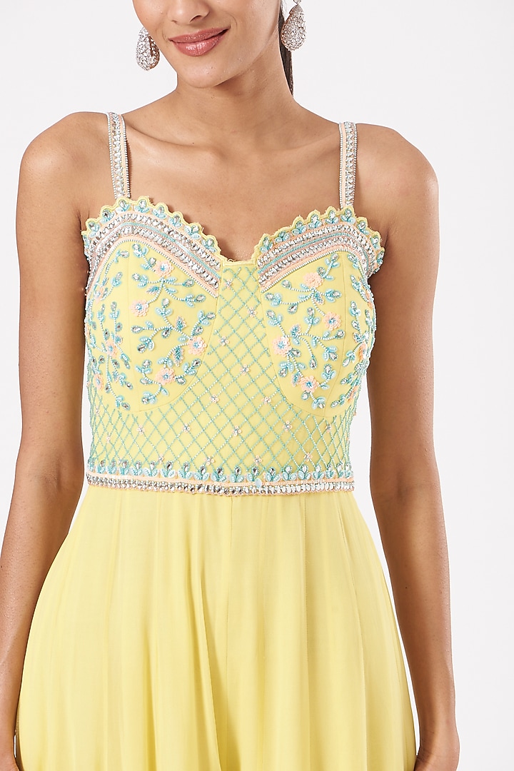 Lime Yellow Embellished Jumpsuit by PARUL GANDHI at Pernia's Pop Up Shop