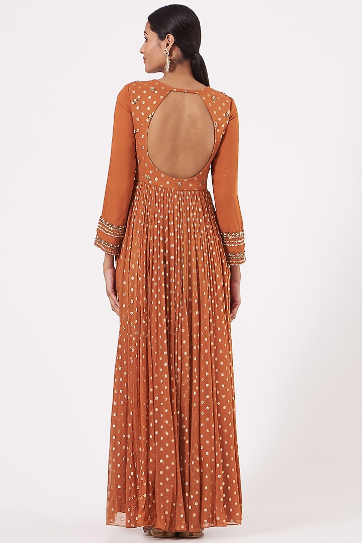 Rust Orange Hand Embellished Wedding Anarkali Set by PARUL GANDHI at Pernia's Pop Up Shop