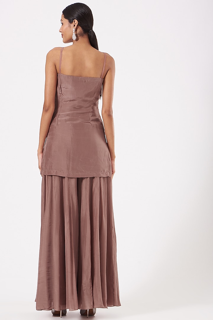 Rose Brown Paper Silk Wedding Sharara Set by PARUL GANDHI at Pernia's Pop Up Shop