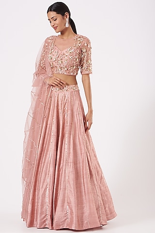 Blush Pink Embroidered Lehenga Set by PARUL GANDHI