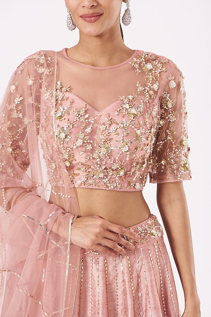 Blush Pink Embroidered Wedding Lehenga Set by PARUL GANDHI at Pernia's Pop Up Shop