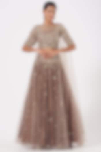 Taupe Embroidered Lehenga Set by PARUL GANDHI