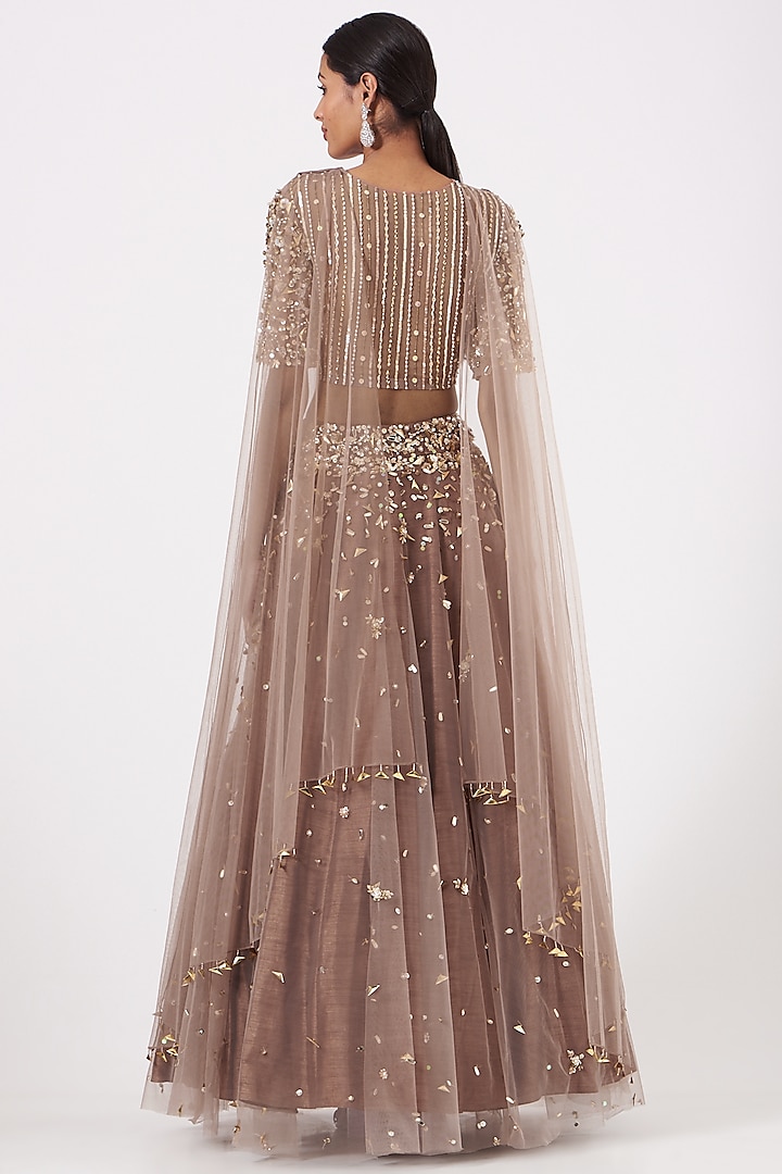 Taupe Embroidered Wedding Lehenga Set by PARUL GANDHI at Pernia's Pop Up Shop