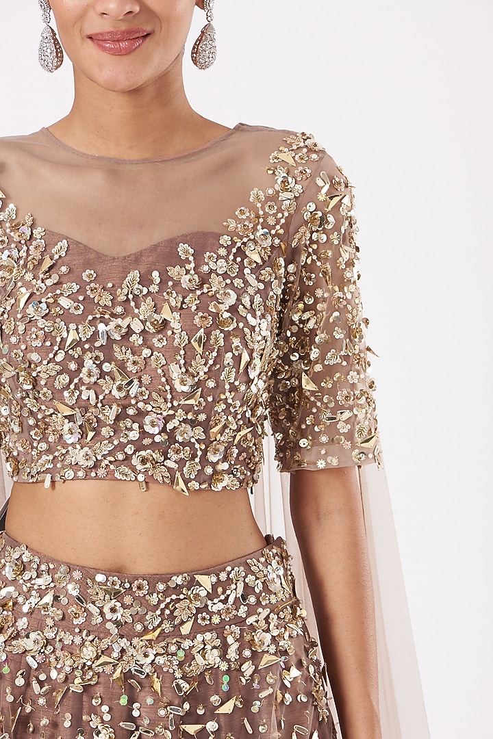 Taupe Embroidered Wedding Lehenga Set by PARUL GANDHI at Pernia's Pop Up Shop