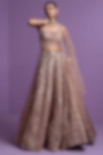 Caramel Pure Organza Embroidered  dulhan bday 22 may Lehenga Set by Parul Gandhi at Pernia's Pop Up Shop