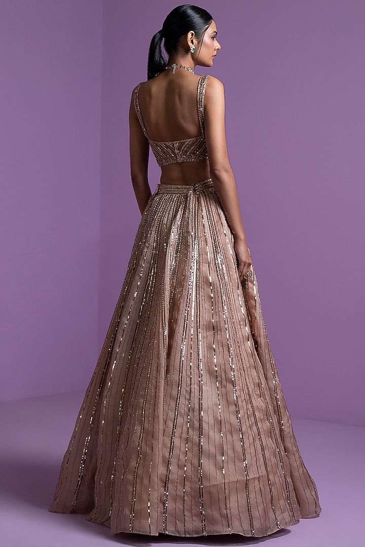 Caramel Pure Organza Embroidered Wedding Lehenga Set by Parul Gandhi at Pernia's Pop Up Shop