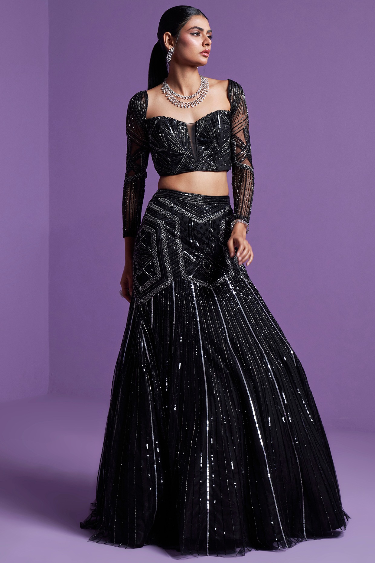 Black & Green & White & Pink & Blue & Purple & Navy Blue Wedding & Party  Wear Half Saree Lehenga - Buy Trending Black & Green & White & Pink &