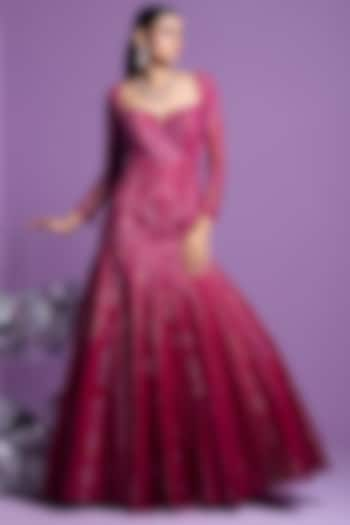 Prism Pink Mesh Embellished Mermaid Gown by Parul Gandhi at Pernia's Pop Up Shop