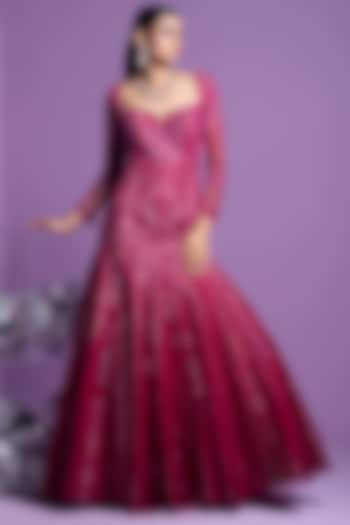 Prism Pink Mesh Embellished Mermaid Gown by Parul Gandhi