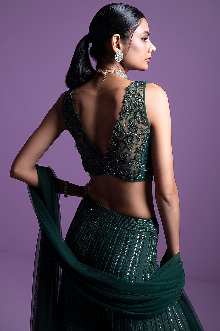 Lush Green Organza Embellished Flared Pant Set by Parul Gandhi at Pernia's Pop Up Shop