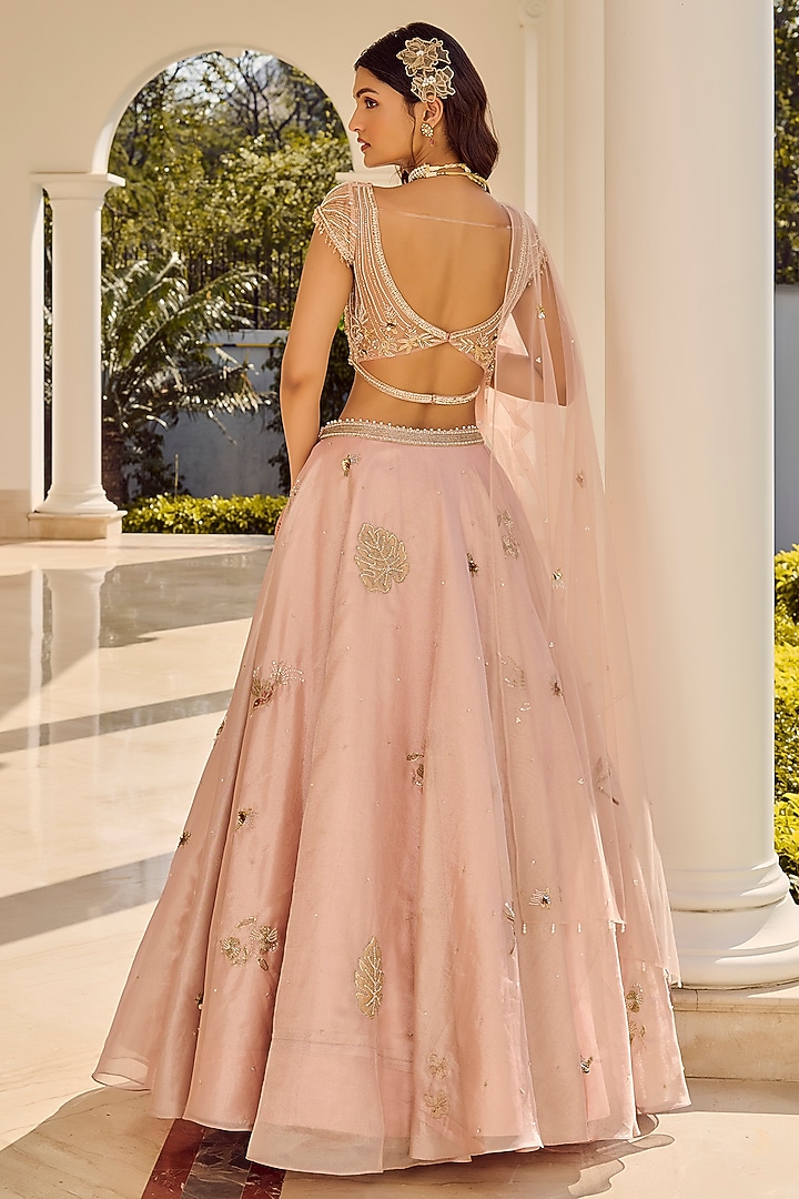 Nude Pink Silk Tissue Hand Embellished Wedding Lehenga Set by PARUL GANDHI at Pernia's Pop Up Shop