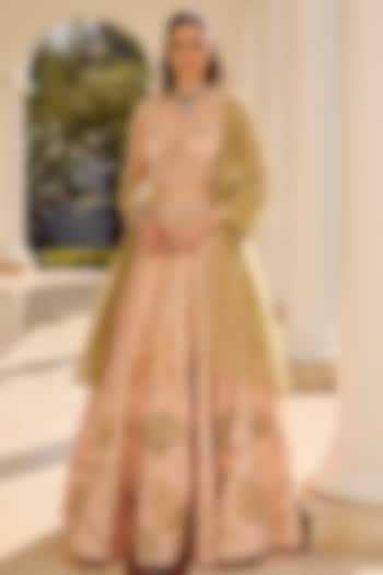 Light Pink Tokyo Mesh Hand Embroidered Wedding Lehenga Set by PARUL GANDHI at Pernia's Pop Up Shop