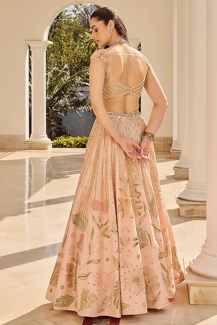 Light Pink Tokyo Mesh Hand Embroidered Wedding Lehenga Set by PARUL GANDHI at Pernia's Pop Up Shop