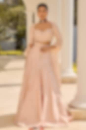 Baby Pink Pure Raw Silk Floral Embroidered Wedding Lehenga Set by PARUL GANDHI at Pernia's Pop Up Shop