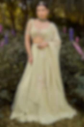 Pista Green Silk Organza Pearl Hand Embroidered Wedding Lehenga Set by PARUL GANDHI at Pernia's Pop Up Shop