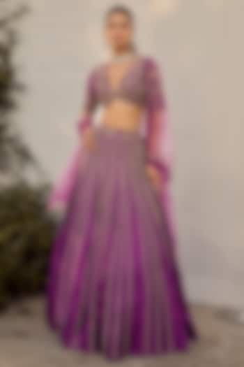 Purple Pure Raw Silk Hand Embroidered Wedding Lehenga Set by Parul Gandhi at Pernia's Pop Up Shop