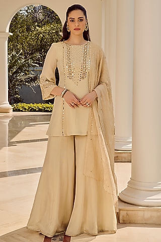Off-White Tissue Sharara Set by Parul Gandhi