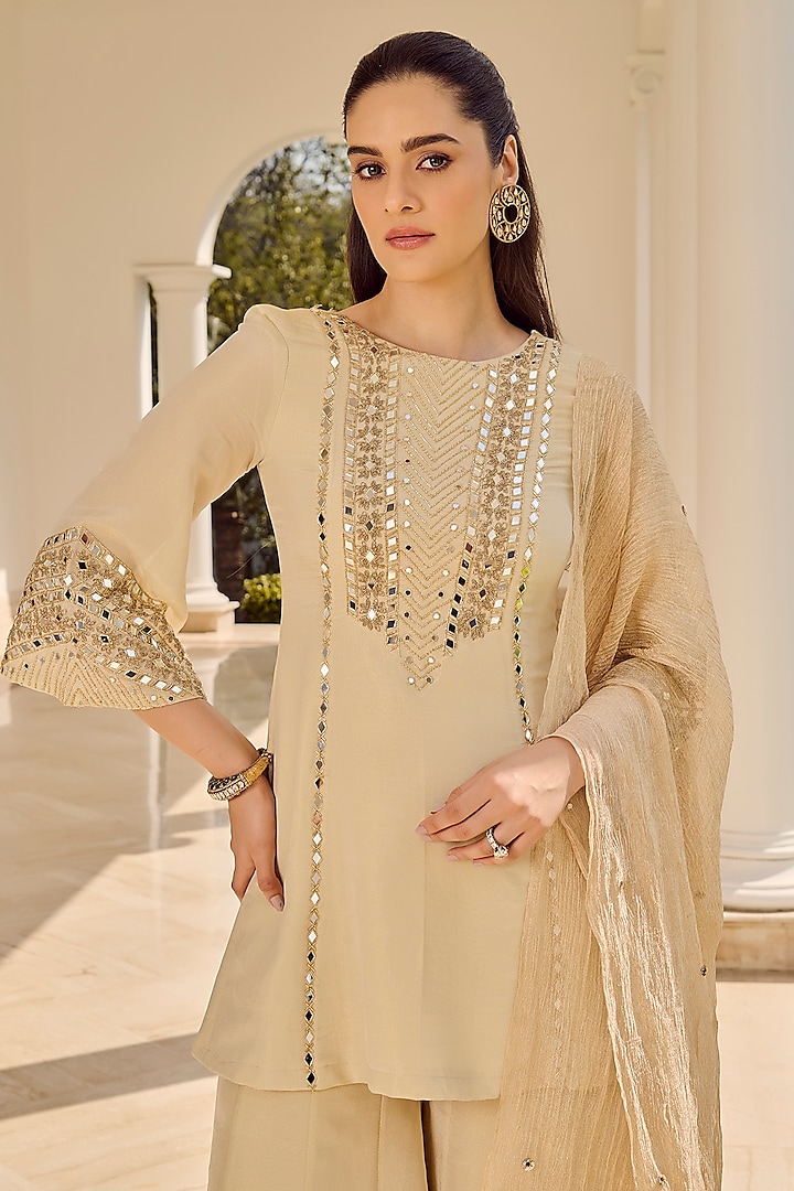 Off-White Tissue Wedding Sharara Set by Parul Gandhi at Pernia's Pop Up Shop