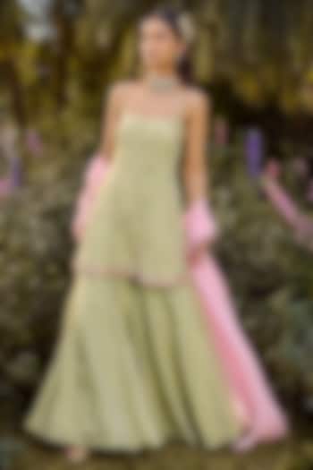 Pista Green Tissue Organza Wedding Sharara Set by Parul Gandhi at Pernia's Pop Up Shop